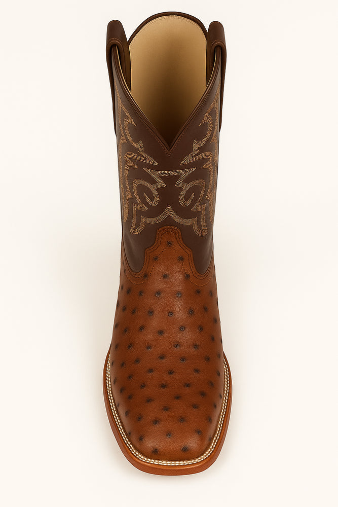 Men's Los Altos Ostrich Skin Wide Square Toe Boots - B
