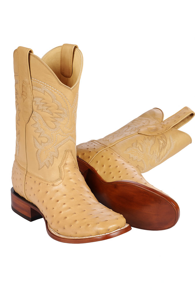 Men's Los Altos Ostrich Skin Wide Square Toe Boots - B