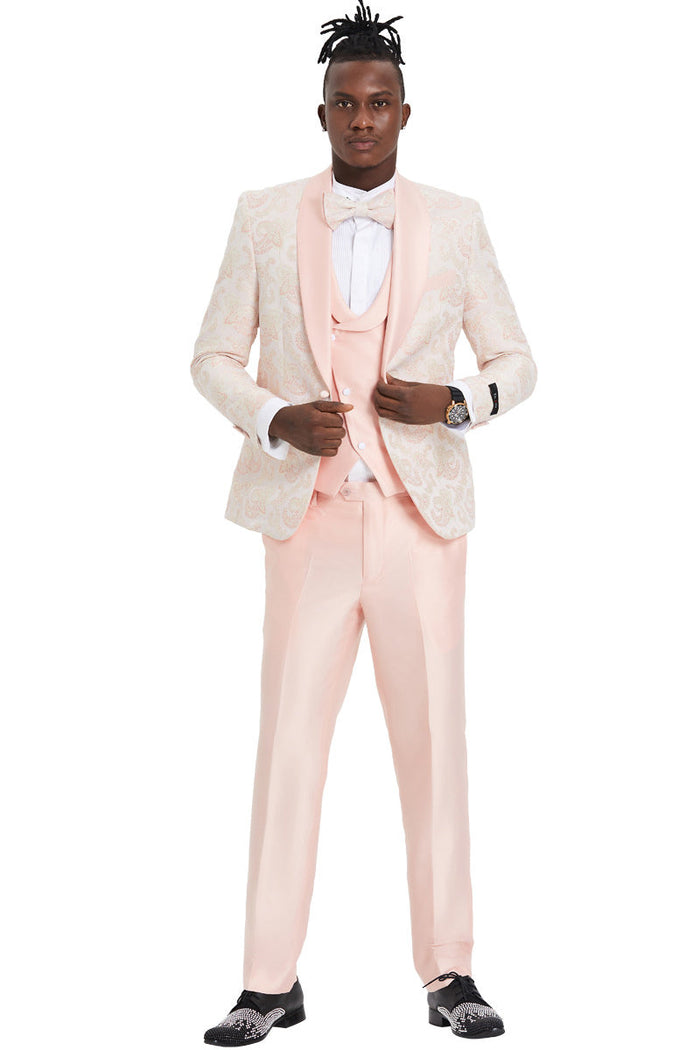 Men's Pink Paisley Shawl Lapel Tuxedo