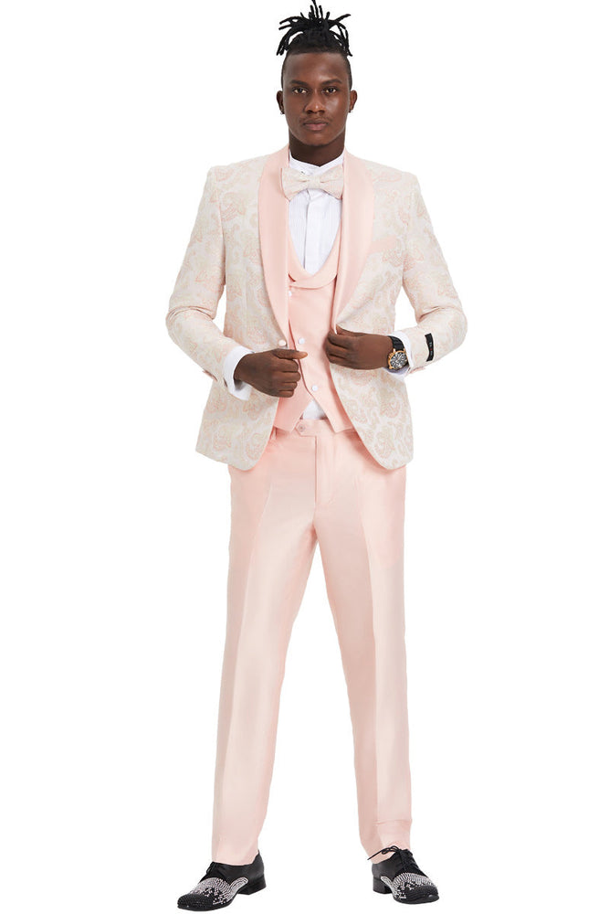 Men's Pink Paisley Shawl Lapel Tuxedo
