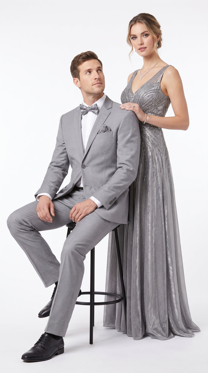 Men’s Silver Grey 2 Button Suit, Solid Light Grey Formal Wedding Business Dress Suit