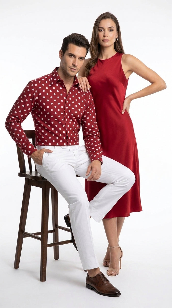 Men’s Multi-Color Cotton Polka Dot Dress Shirt with Tie, Fashion Pattern Button Down Shirt