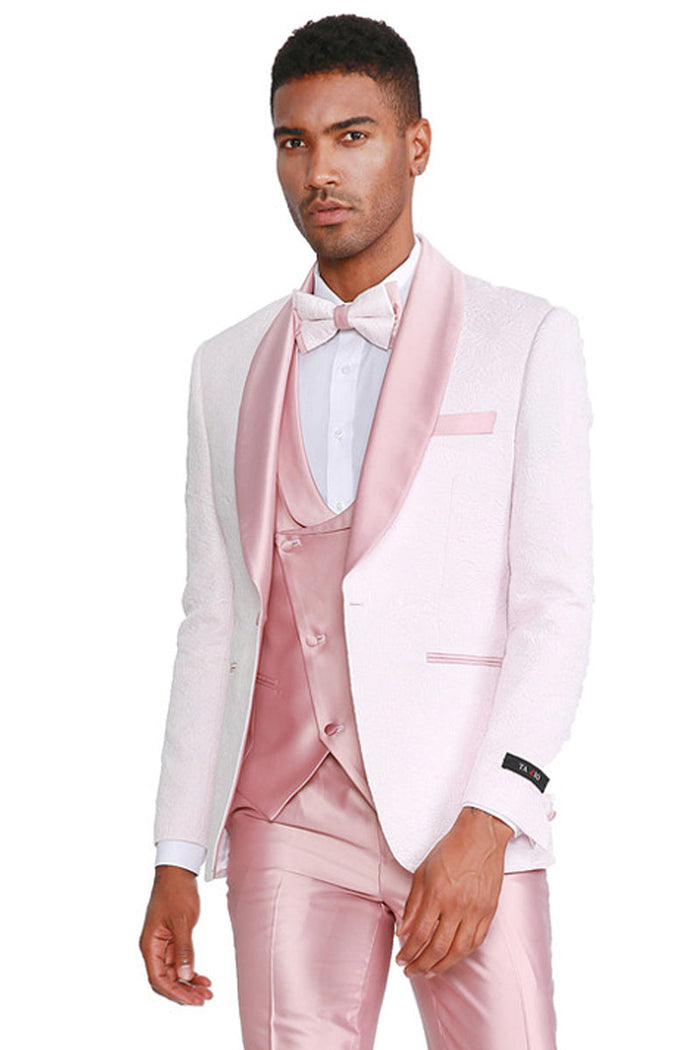 Men's Ivory Vested Suit with Paisley Design
