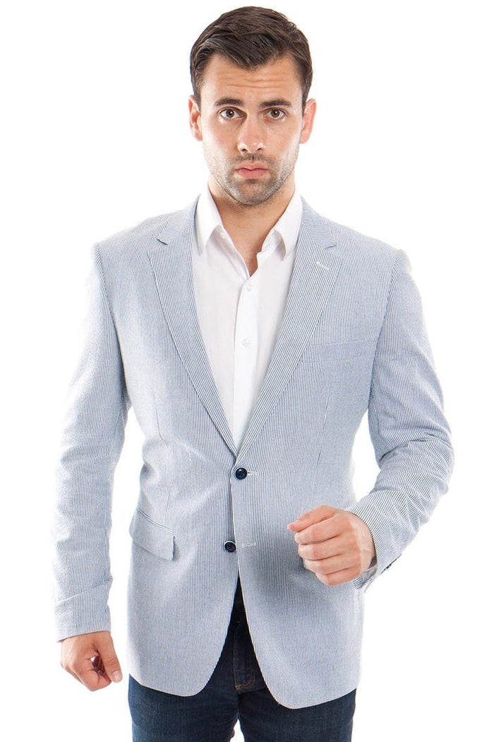 Men's Blue Seersucker Sport Coat in Short 34