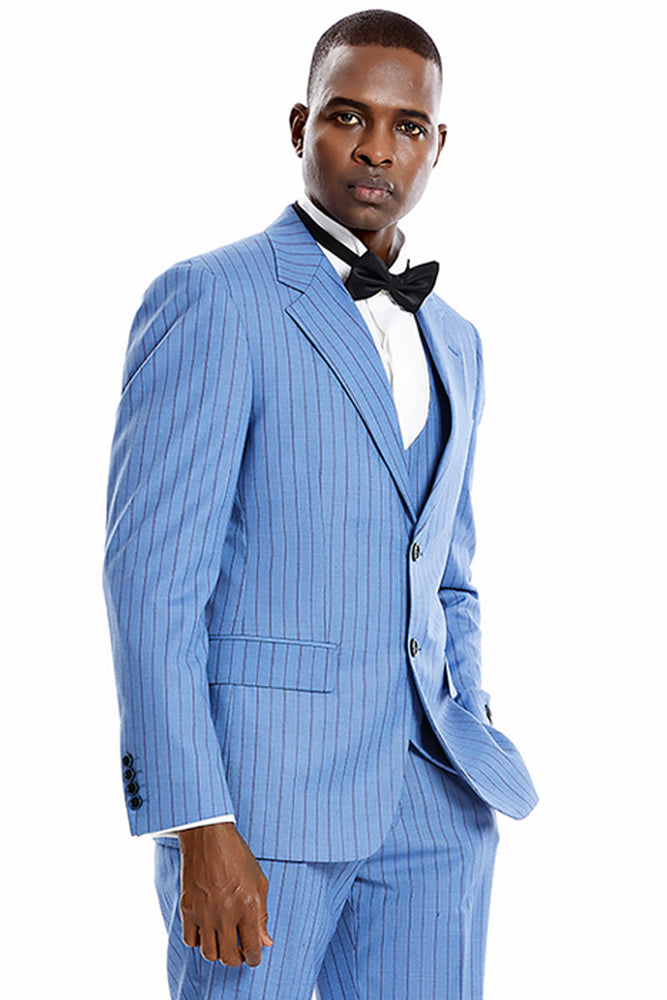 Men's Vintage Blue Pinstripe Suit by Tazzio Suits