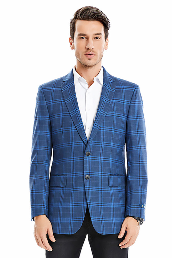 Men's Double Windowpane Plaid Blazer in Dark Blue