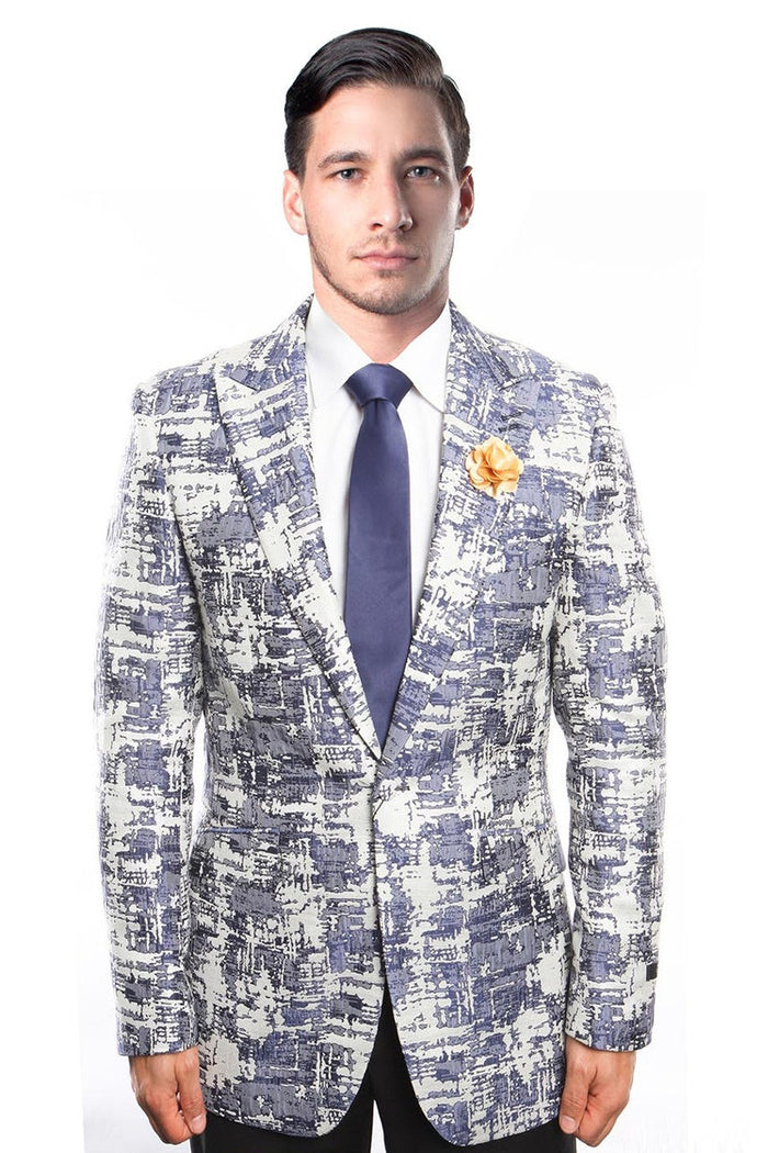 Men's Slim Fit Brush Stroke Pattern Blue Blazer