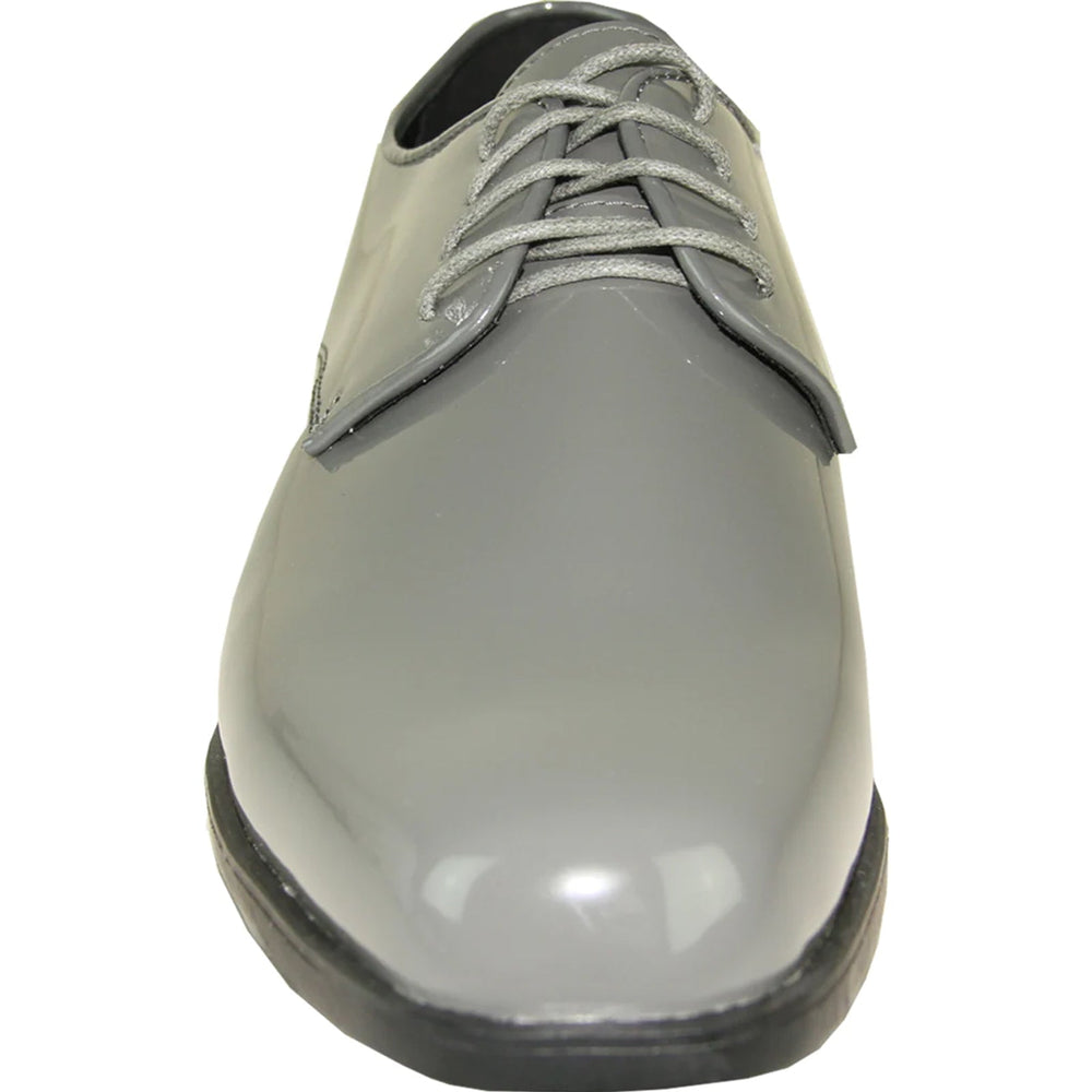 Bravo Mens Classic Plain Square Toe Shiny Patent Tuxedo Dress Shoe in Grey