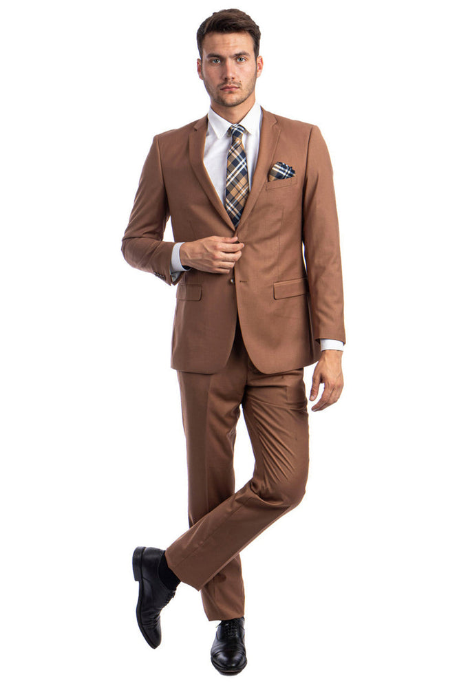 Men's Cognac Slim Fit Wedding Suit from Tazzio Suits