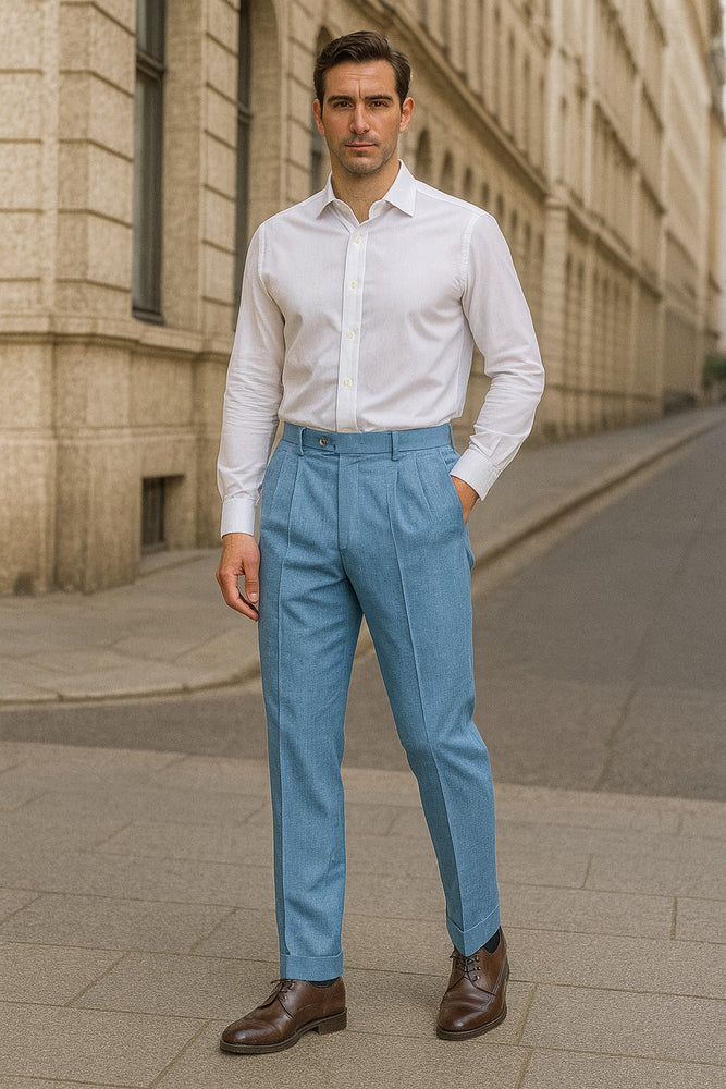 Zacchi Mens Dress Pleated Blue Slacks - Colorful Pants