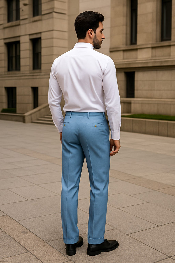 Zacchi Mens Dress Pleated Blue Slacks - Colorful Pants