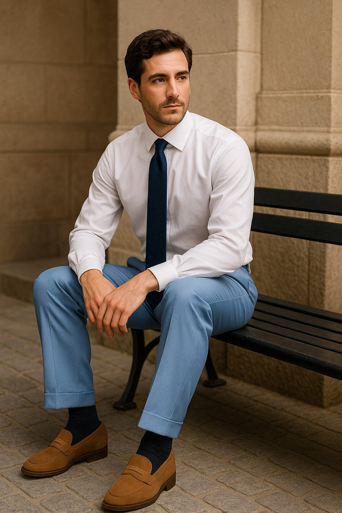 Zacchi Mens Dress Pleated Blue Slacks - Colorful Pants