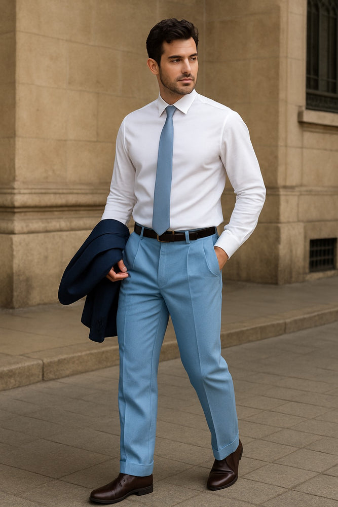 Zacchi Mens Dress Pleated Blue Slacks - Colorful Pants