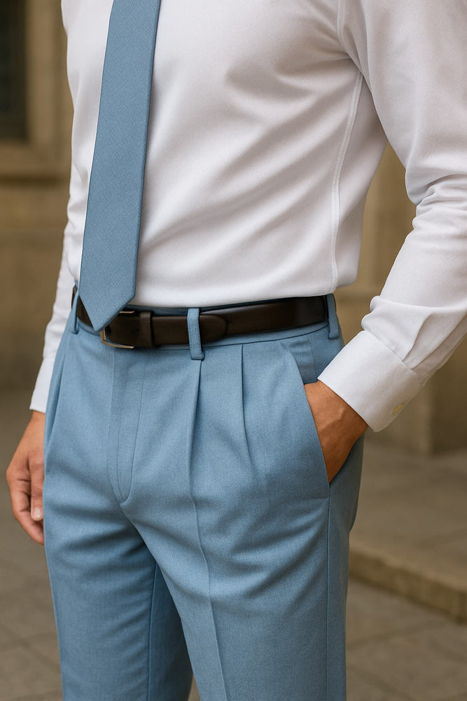 Zacchi Mens Dress Pleated Blue Slacks - Colorful Pants