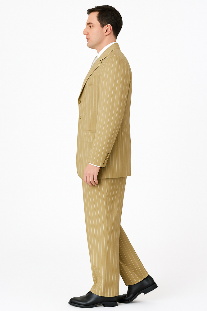 Beige Pinstripe Groom Suit – Elegant Wedding 3-Piece Outfit