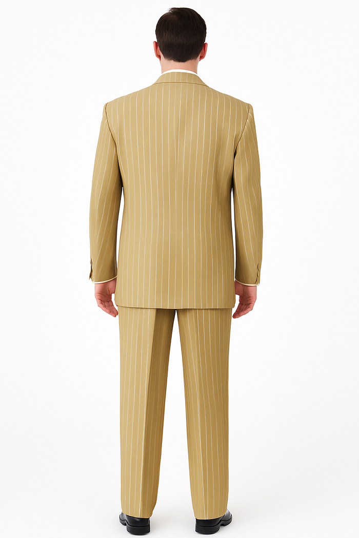 Beige Pinstripe Groom Suit – Elegant Wedding 3-Piece Outfit