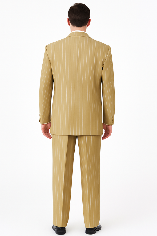 Beige Pinstripe Groom Suit – Elegant Wedding 3-Piece Outfit