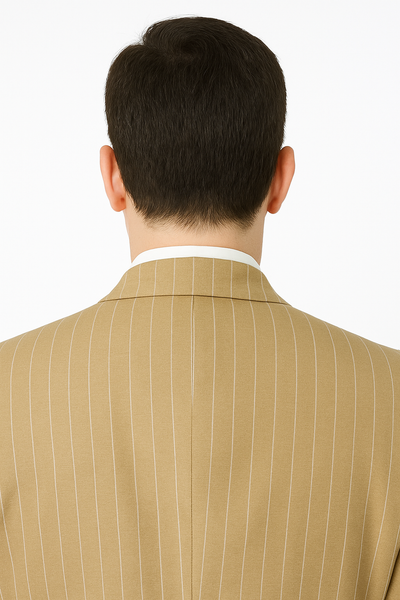 Beige Pinstripe Groom Suit – Elegant Wedding 3-Piece Outfit