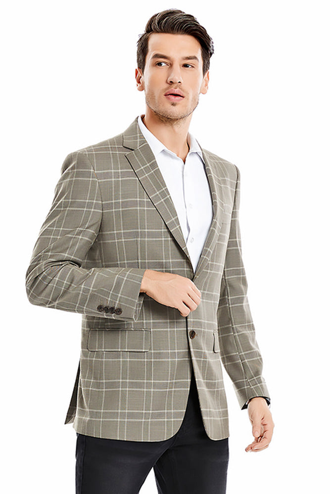 Men's Tan Double Windowpane Plaid Blazer