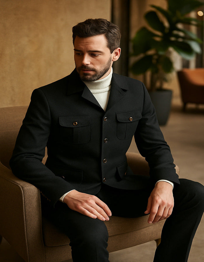 Black Safari Walking Suit for Men – Rossiman Utility Jacket and Trousers Set