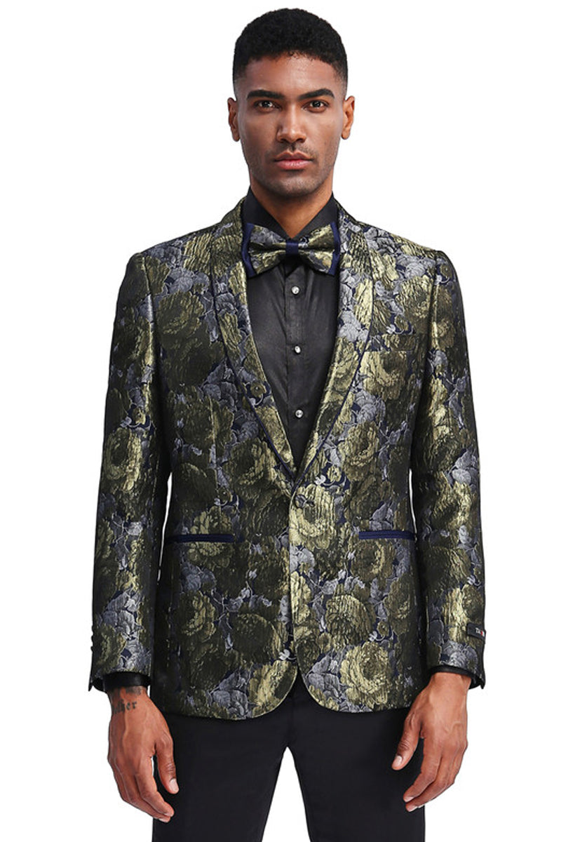 Men's Metallic Paisley Shawl Prom Jacket in Silver & Gold ...