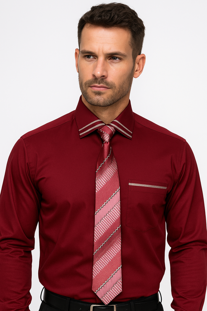 French Cuff With Tie And Handkerchief Style Multi-Color Men's Dress Shirt