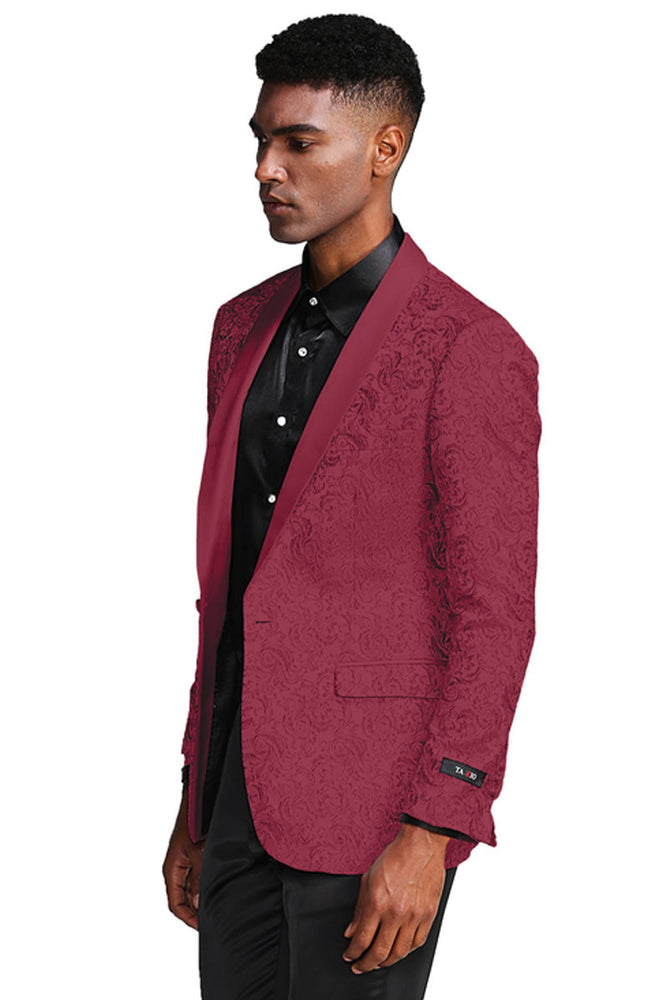 Men's Burgundy Paisley Tuxedo Jacket for Weddings & Prom