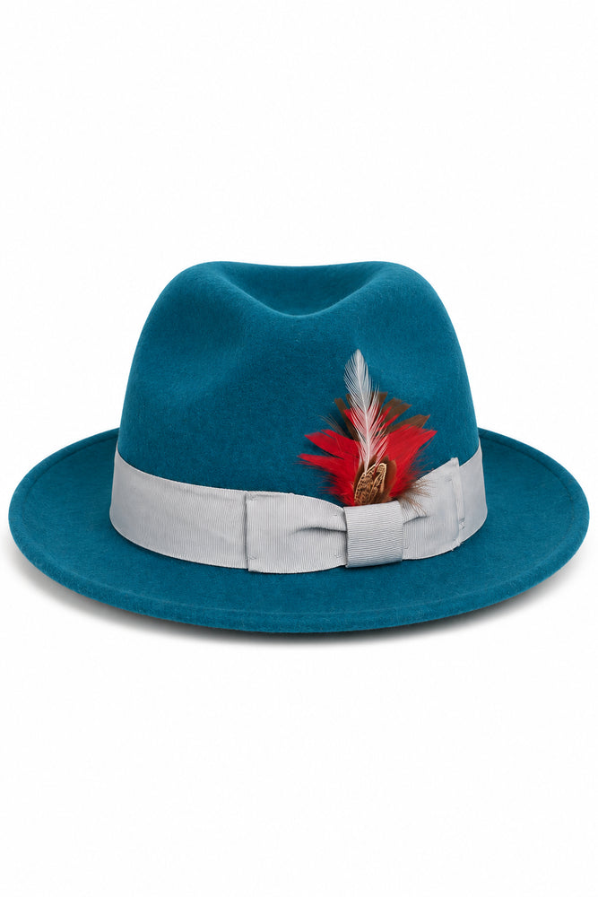 Acid Blue Dress Hat 1920s Fedora Style - Mens Classic Wool Fedora Dress Hat in Acid Blue