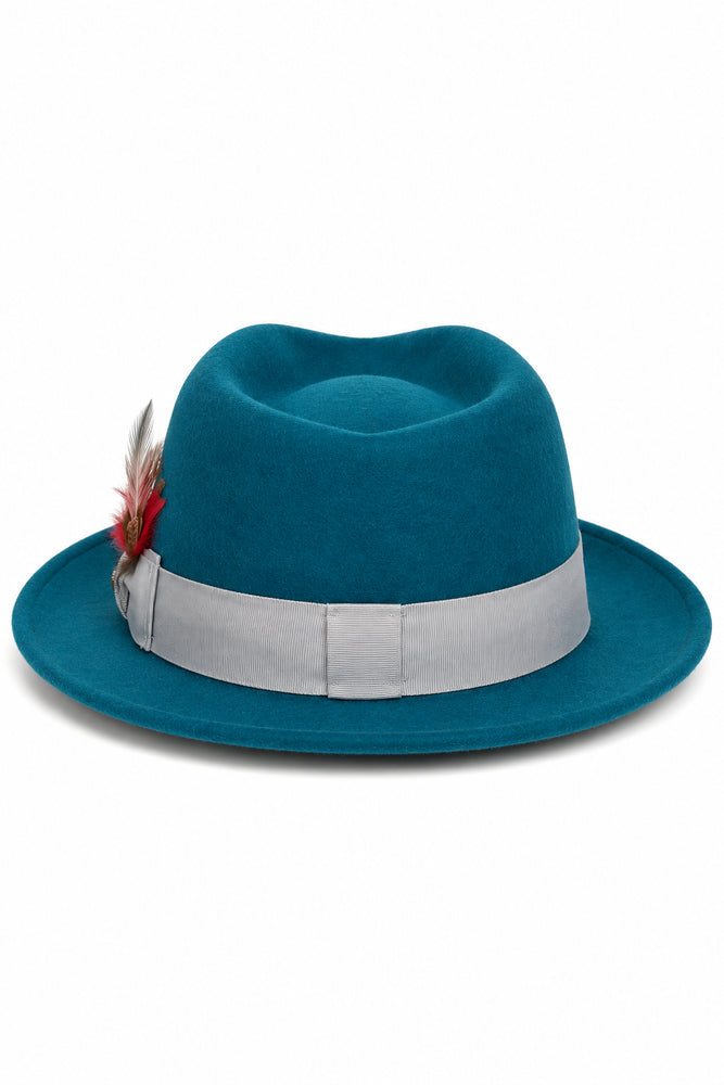 Acid Blue Dress Hat 1920s Fedora Style - Mens Classic Wool Fedora Dress Hat in Acid Blue