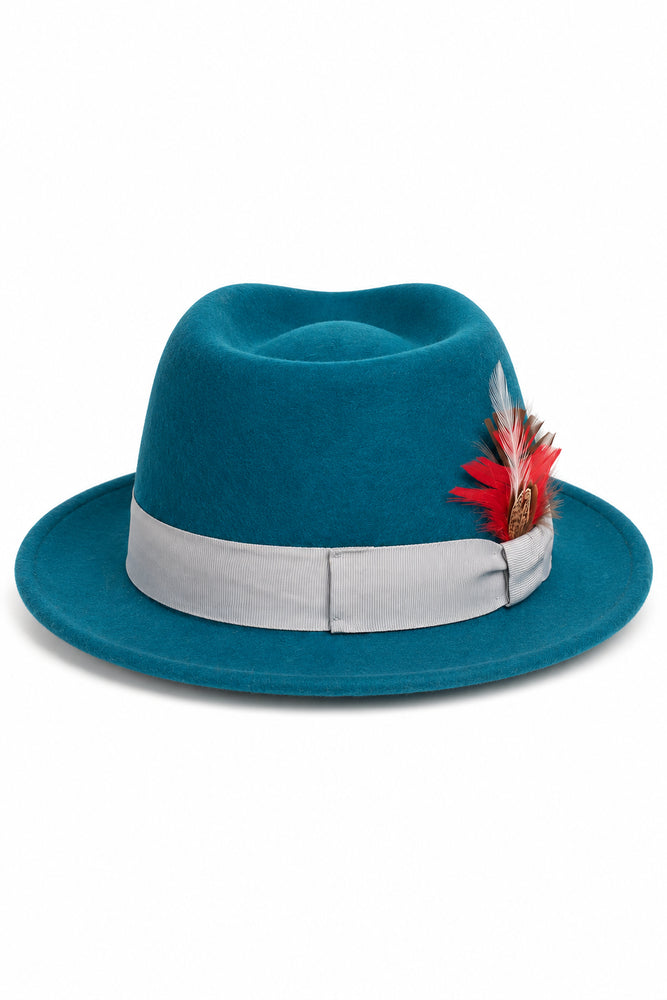 Acid Blue Dress Hat 1920s Fedora Style - Mens Classic Wool Fedora Dress Hat in Acid Blue