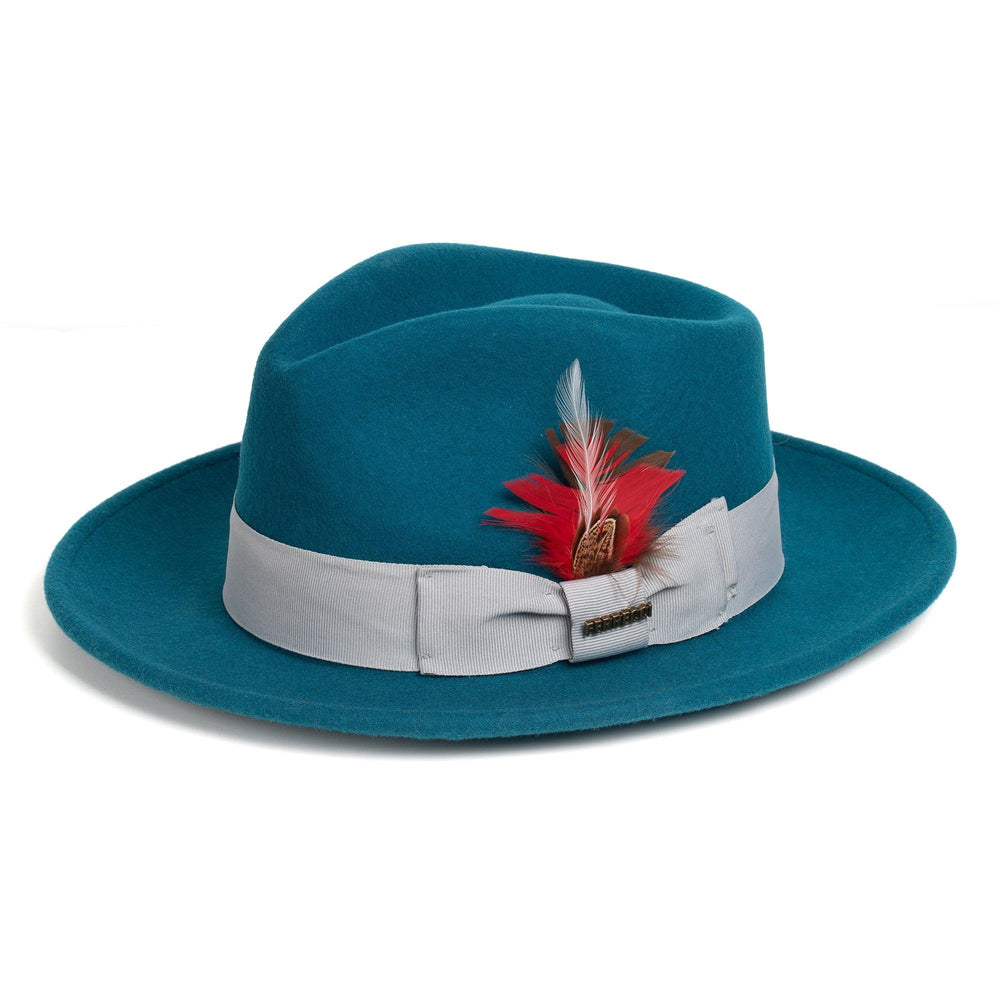 Acid Blue Dress Hat 1920s Fedora Style - Mens Classic Wool Fedora Dress Hat in Acid Blue