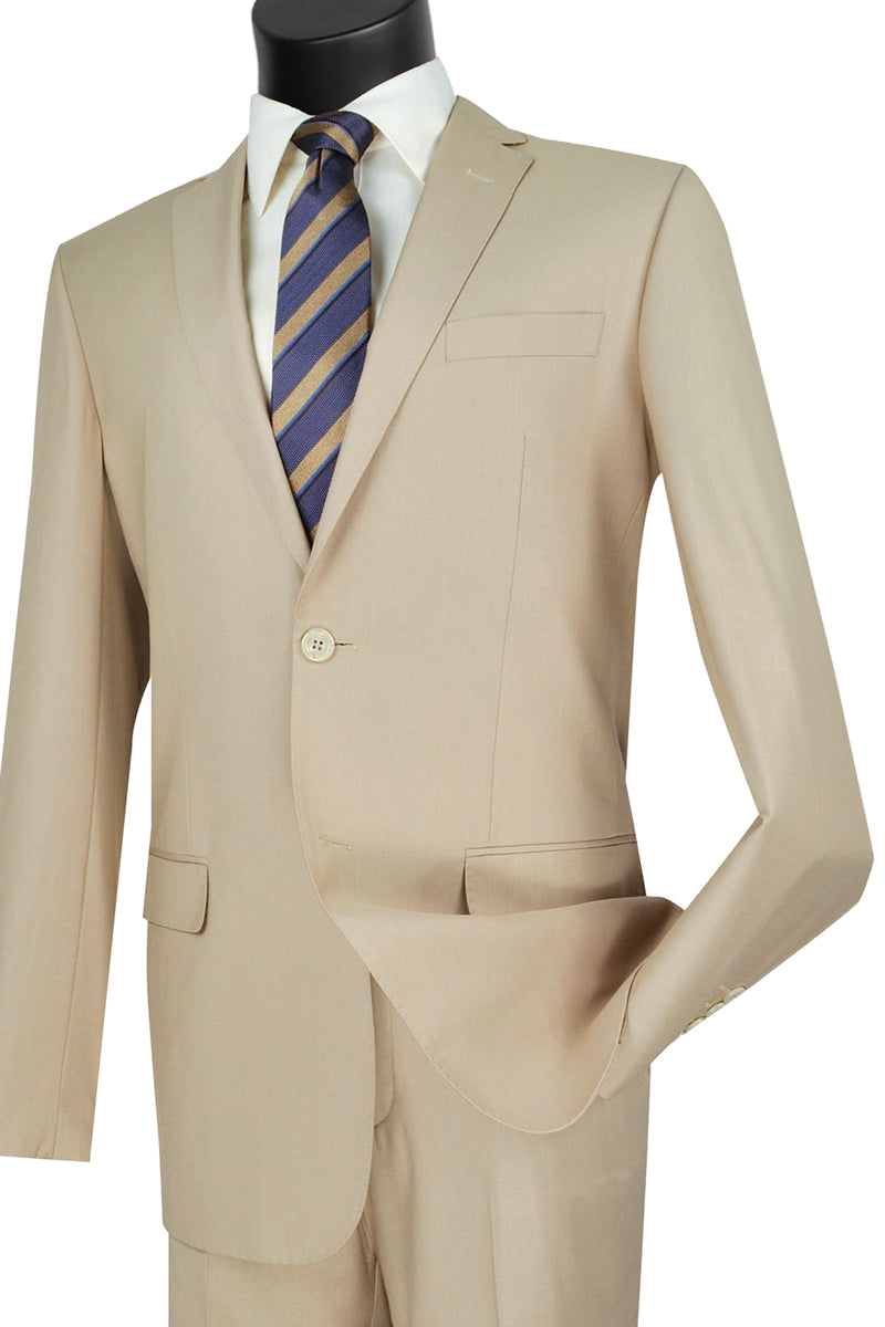 Mens 2 Button Wool Feel Slim Fit Suit in Light Beige — Menssuitsatlanta