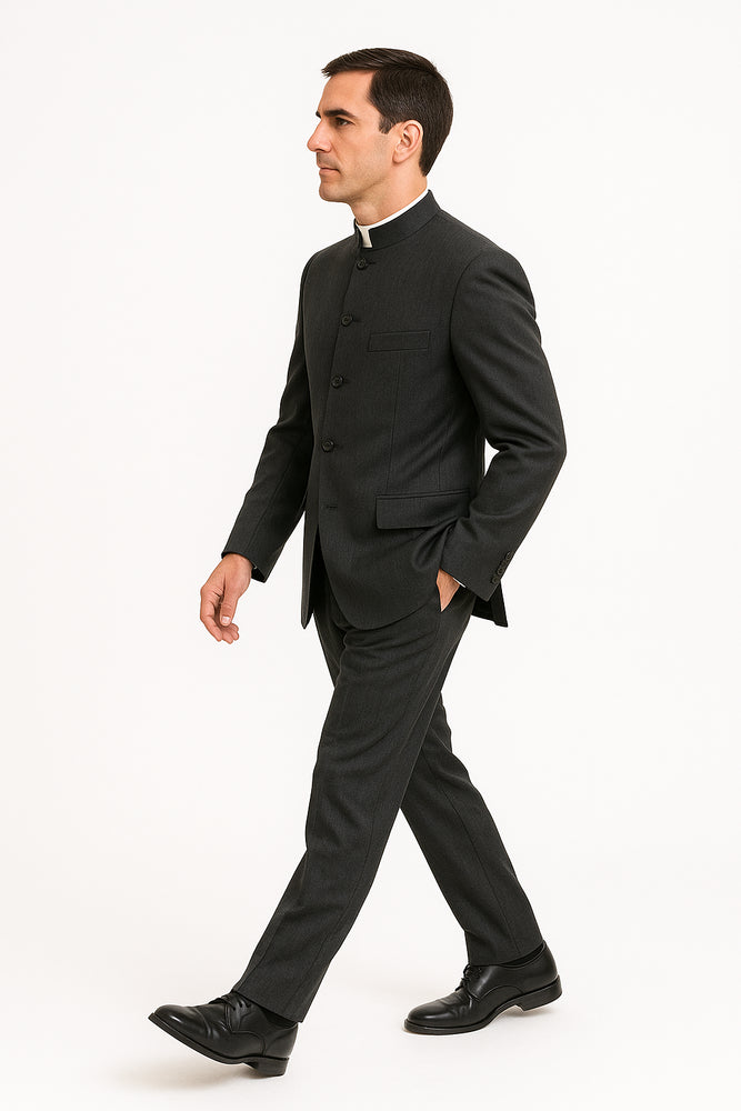 Men's Suit Mandarin Collar Black Pinstripe 5 Button Chinese Nehru Banded Collar Style Three Piece Low Priced Fashion Outfits Suits