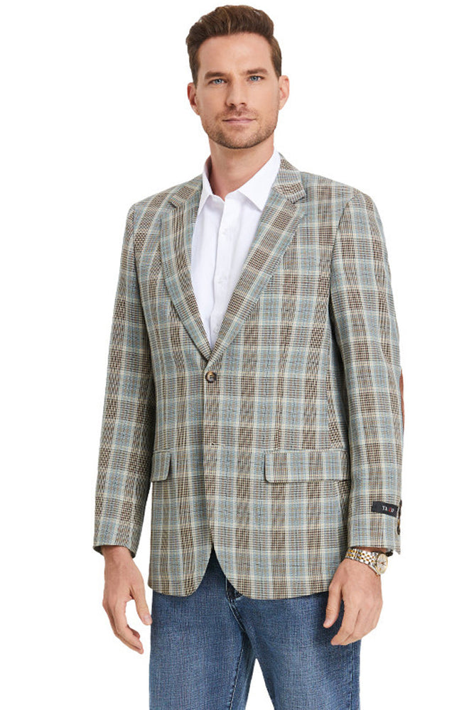 Men's Slim Fit Sport Coat in Camel Glen Plaid