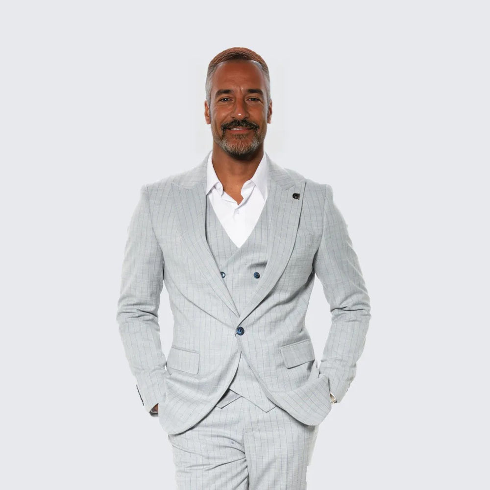 Light Grey Pinstripe Hybrid Fit Suit by Stacy Adams - Wedding - Prom