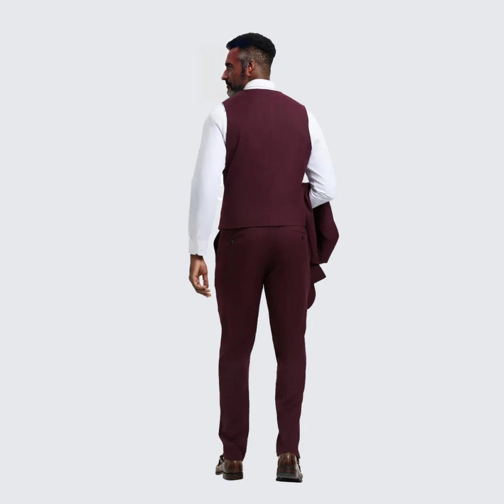 Burgundy Slim Fit Three Piece Suit with Large Peak Lapel by Stacy Adams - Wedding - Prom
