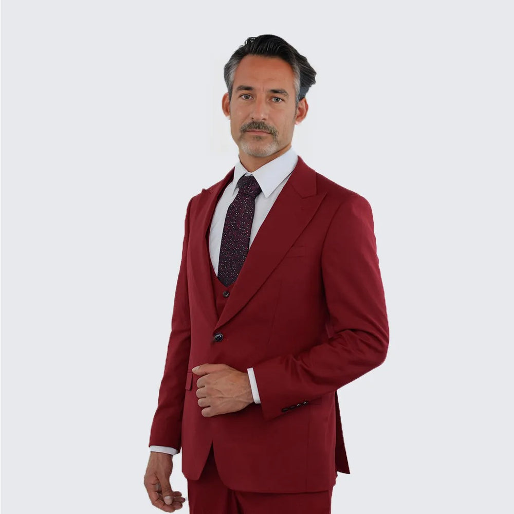 Red Slim Fit Three Piece Suit with Large Peak Lapel by Stacy Adams - Wedding - Prom