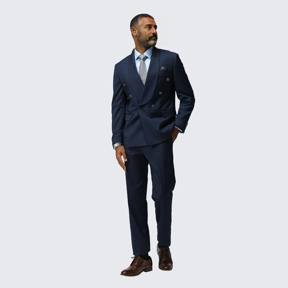 Navy Blue Suit Double Breasted Two Piece Set- Wedding - Prom