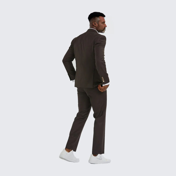 Brown Double Breasted Suit Two Piece Set with Gold Buttons - Wedding - Prom