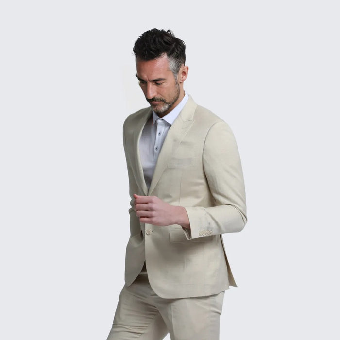 Tan Linen Suit Slim Fit Two Piece Set- Wedding - Prom