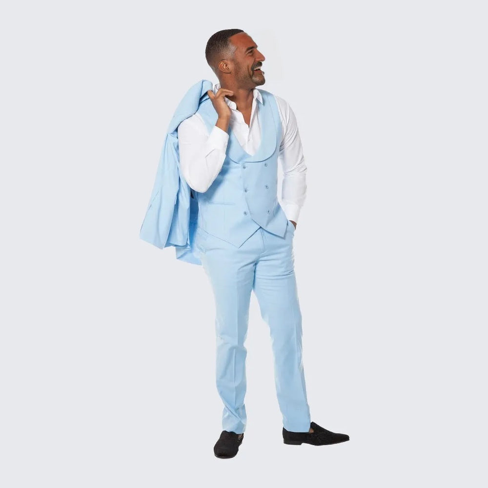 Men's Sky Blue Suit Three Piece Set - Wedding - Prom