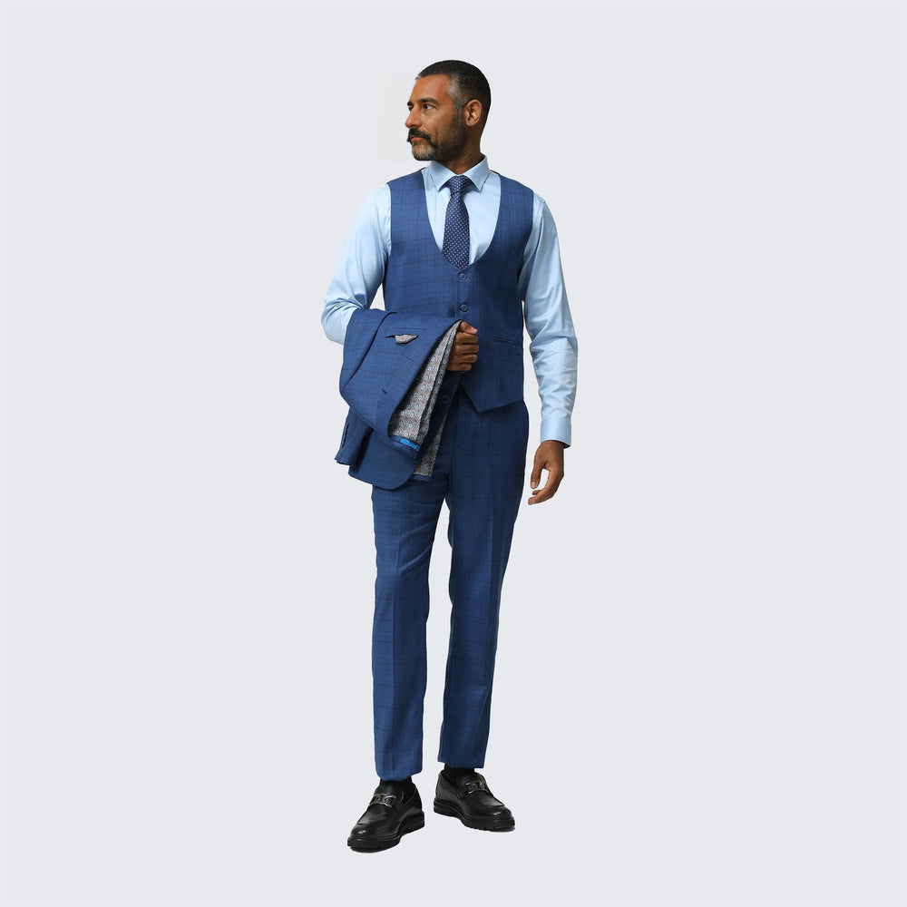 Dark Blue Skinny Fit Suit Three Piece Set - Wedding - Prom