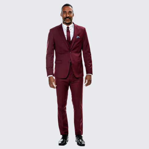 Burgundy Skinny Fit Suit Three Piece Set - Separates - Wedding - Prom