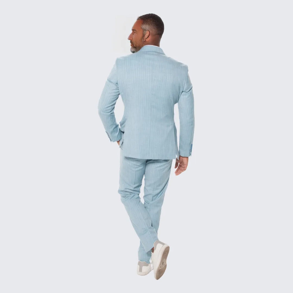 Teal Pinstripe Suit Double Breasted Wide Peak Lapel - Wedding - Prom