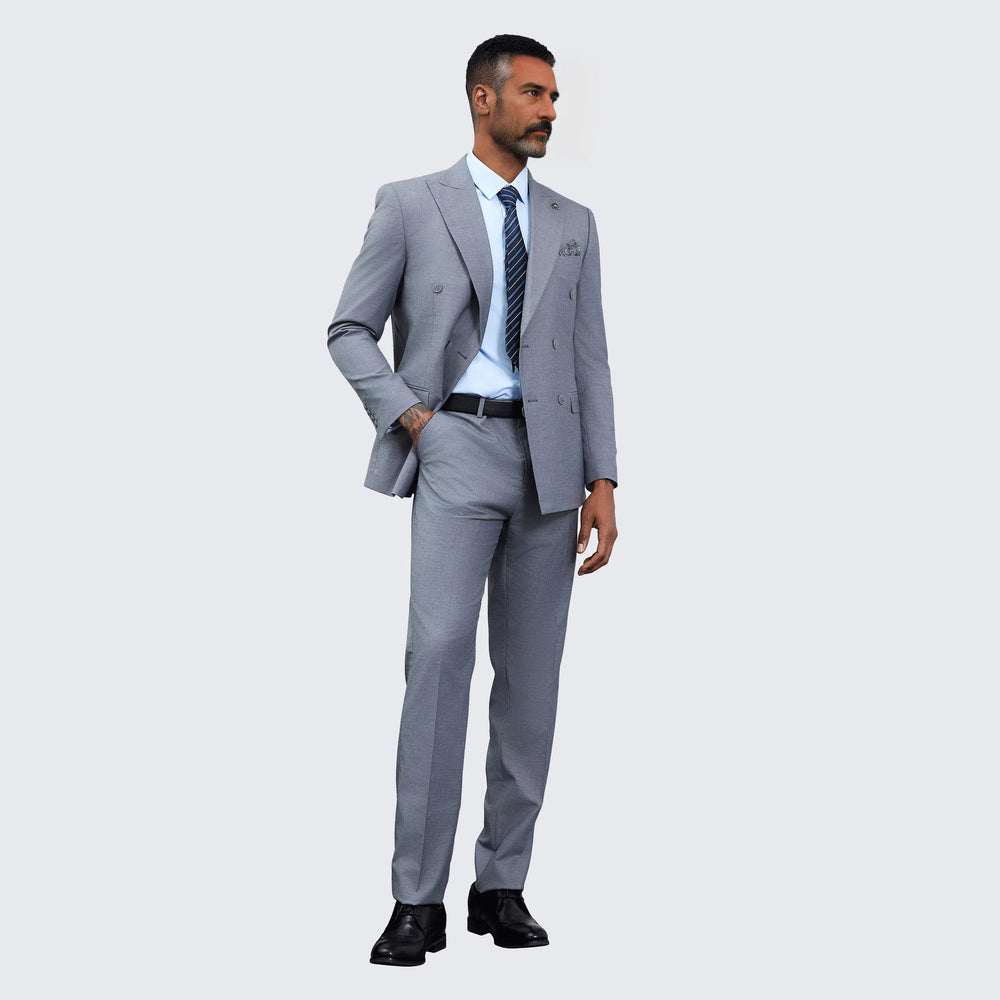 Men's Double Breasted Grey Suit by Stacy Adams - Wedding - Prom
