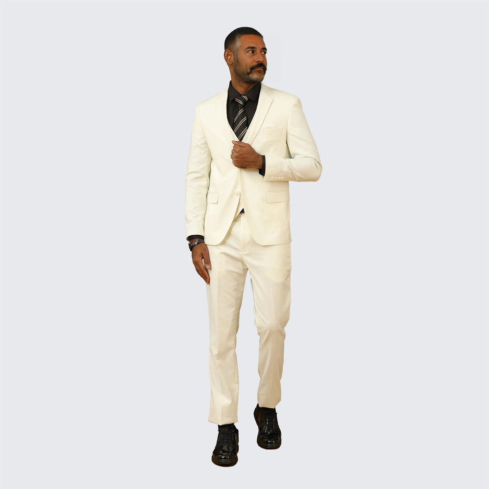 Ivory Skinny Fit Suit Three Piece Set - Wedding - Prom