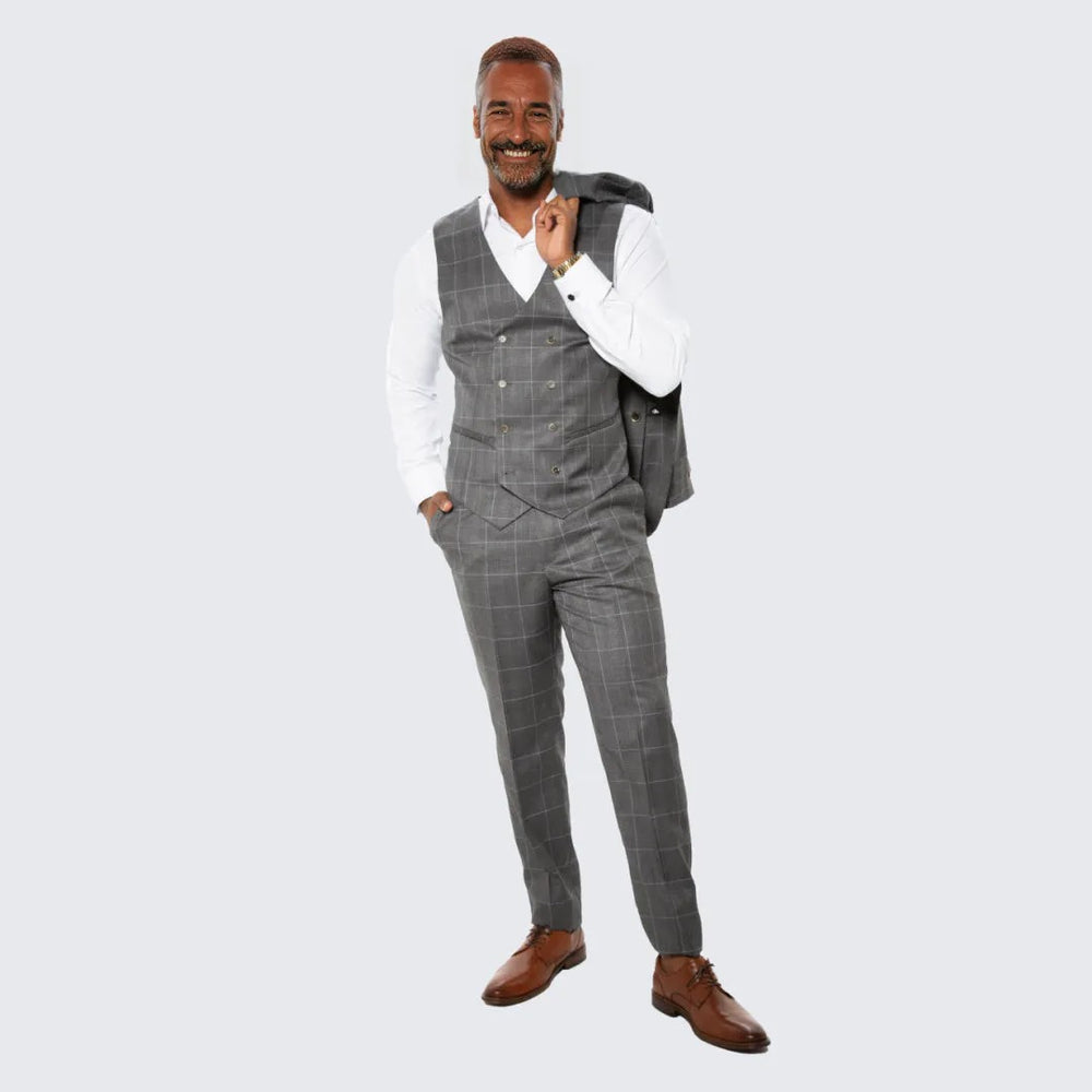 Dark Green Windowpane Hybrid Fit Suit by Stacy Adams - Wedding - Prom