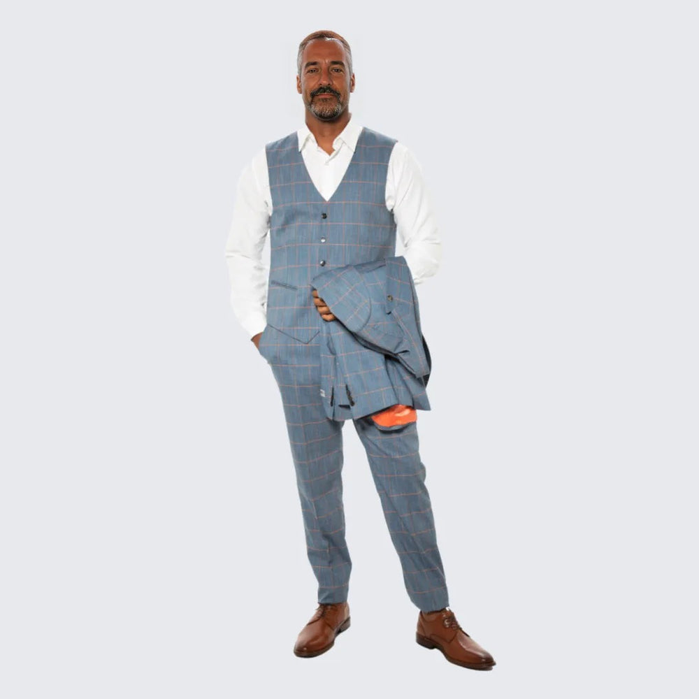 Dark Teal Windowpane Hybrid Fit Suit by Stacy Adams - Wedding - Prom