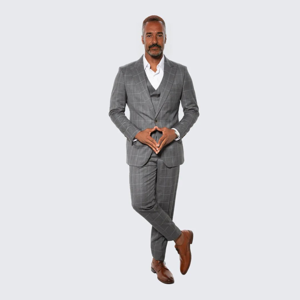 Dark Green Windowpane Hybrid Fit Suit by Stacy Adams - Wedding - Prom