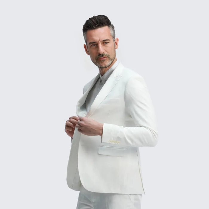 White Linen Slim Fit Two Piece Suit Set - Wedding - Prom